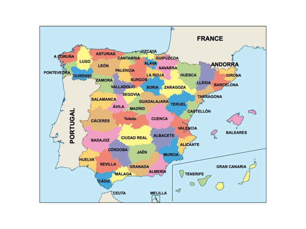 map go Spain showing tie card office locations